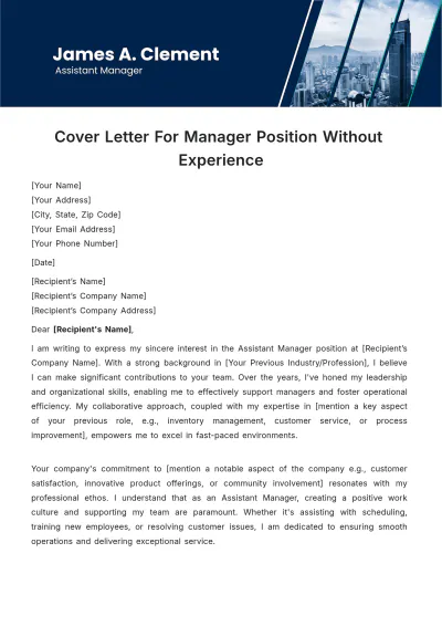 Free Cover Letter For Manager Position Without Experience Template to Edit Online