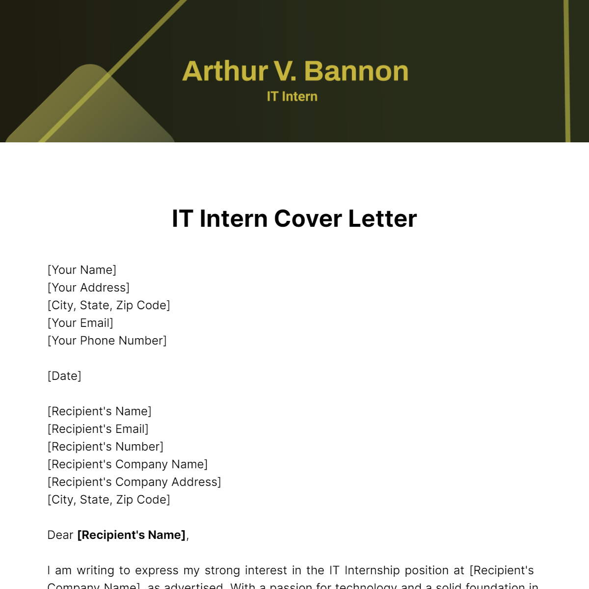 IT Intern Cover Letter Template