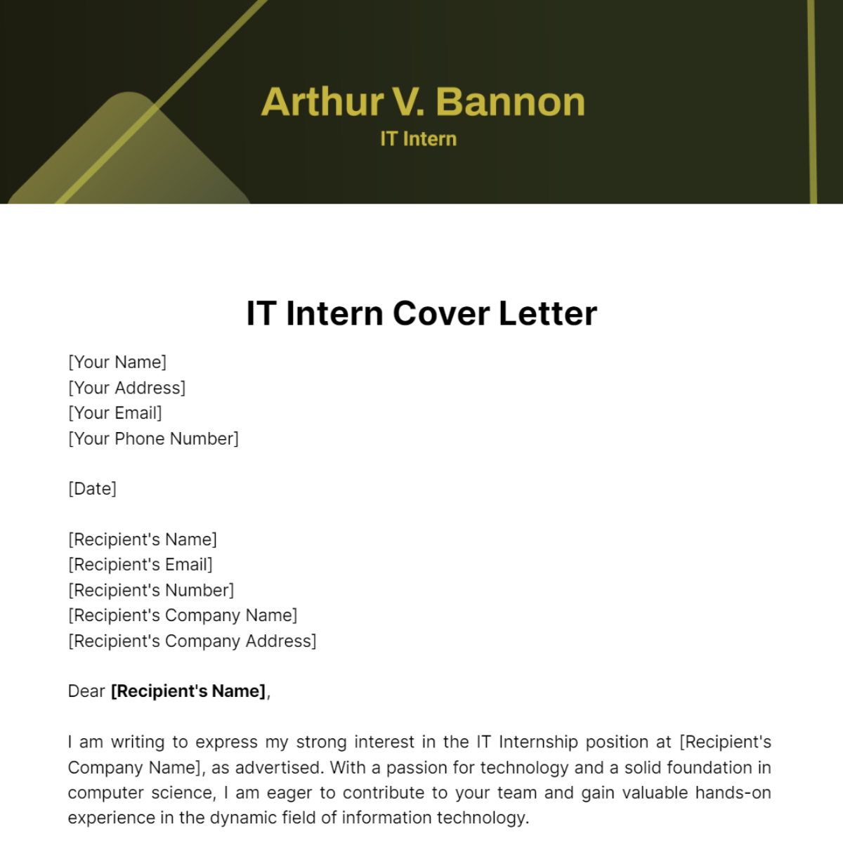 IT Intern Cover Letter Template