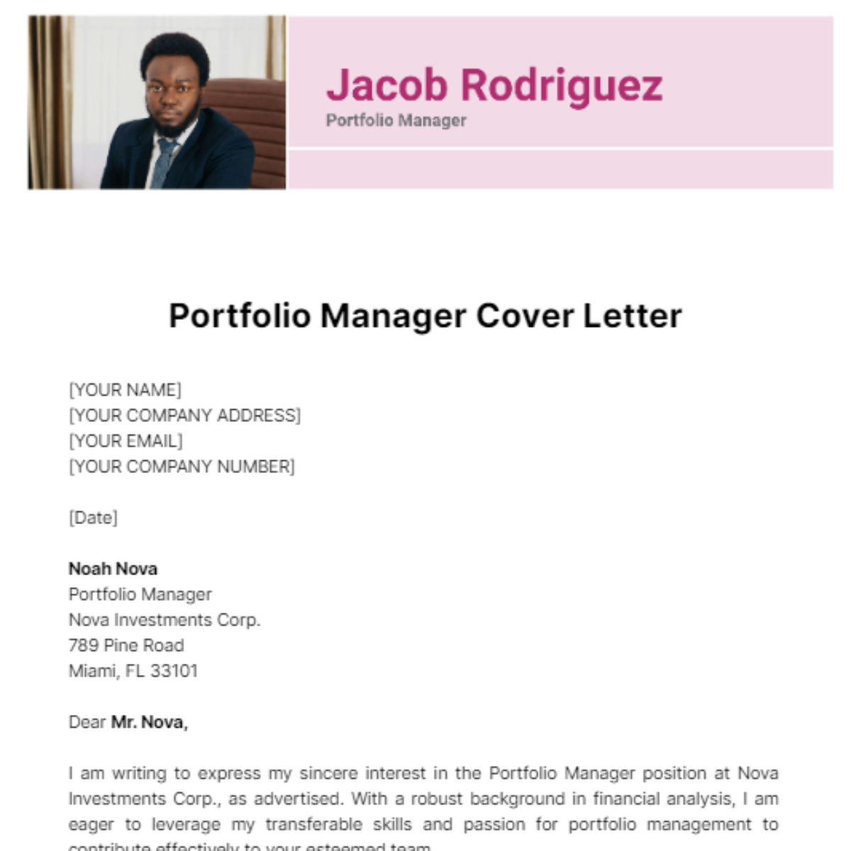 Portfolio Manager Cover Letter Template
