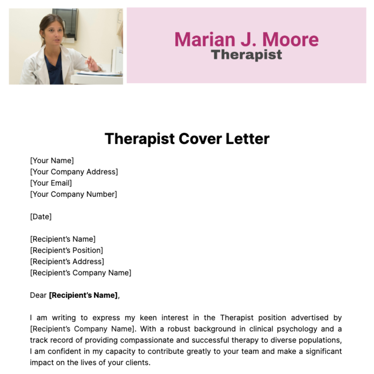 Therapist Cover Letter Template - Edit Online & Download Example ...