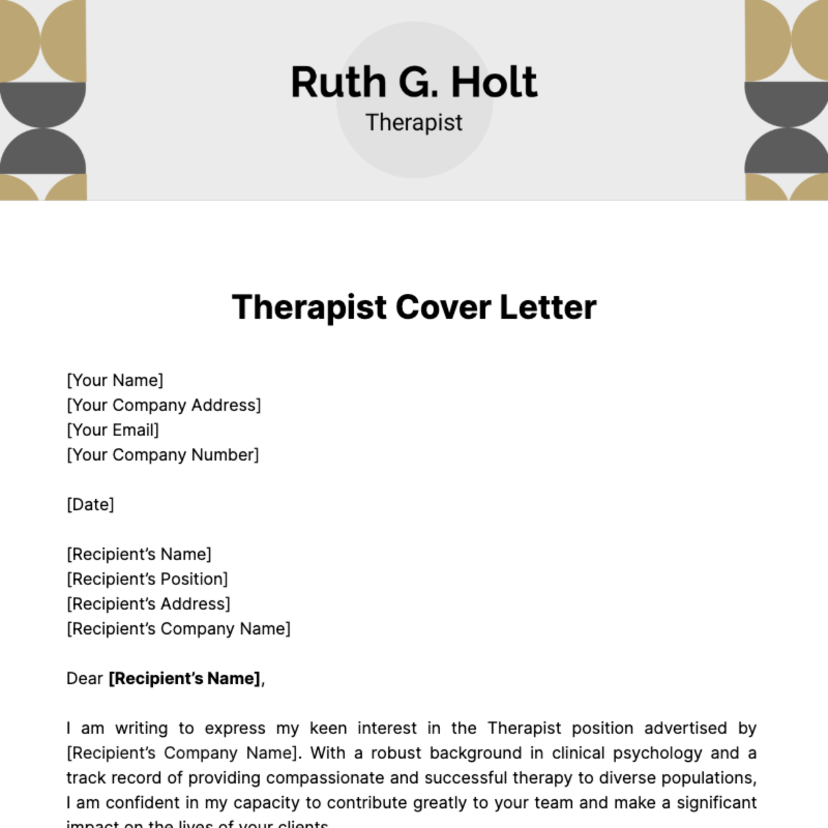 Therapist Cover Letter Template