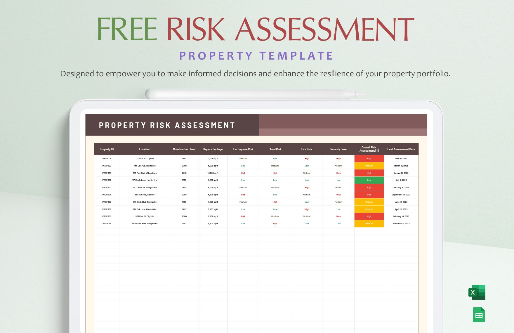 Free Risk Assessment Property Template in Excel, Google Sheets