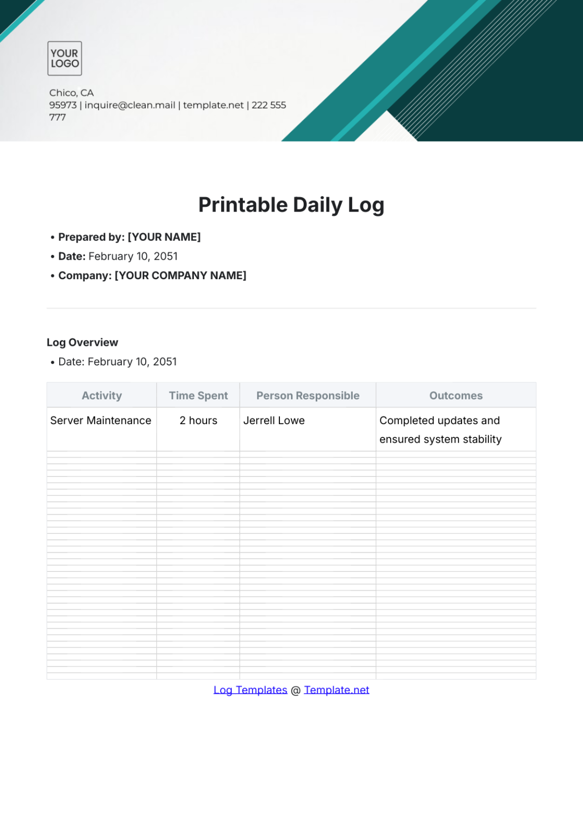 Free Printable Daily Log Template to Edit Online