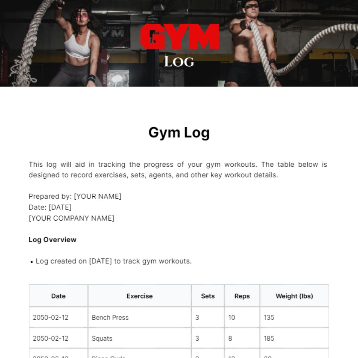 Gym Log Template