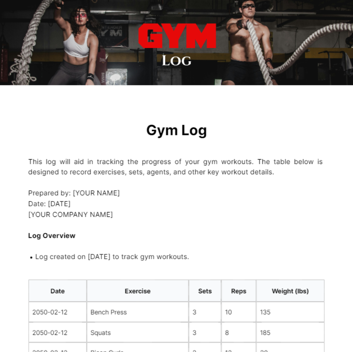 Gym Log Template - Edit Online & Download