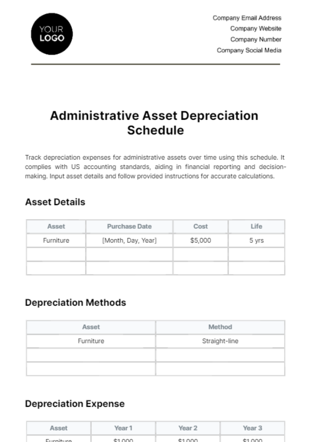 Free Administration Asset Depreciation Schedule Template