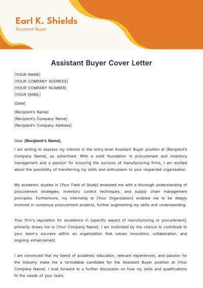 Free Assistant Buyer Cover Letter Template to Edit Online