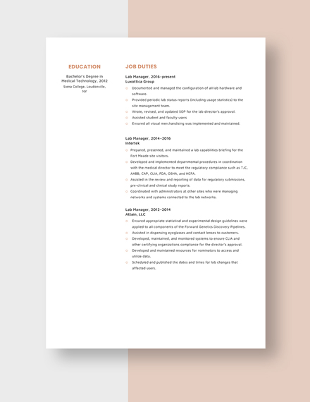 Lab Manager Resume Template