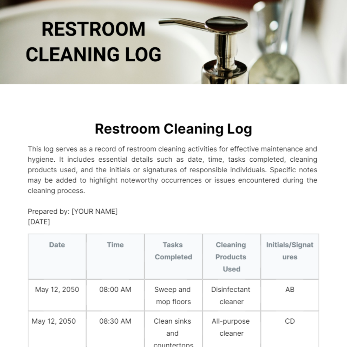 Restroom Cleaning Log Template
