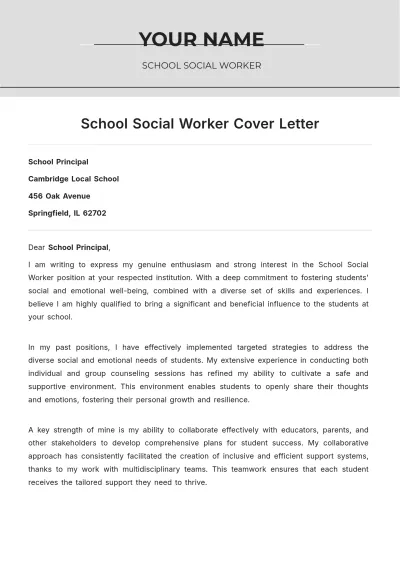 Free School Social Worker Cover Letter to Edit Online