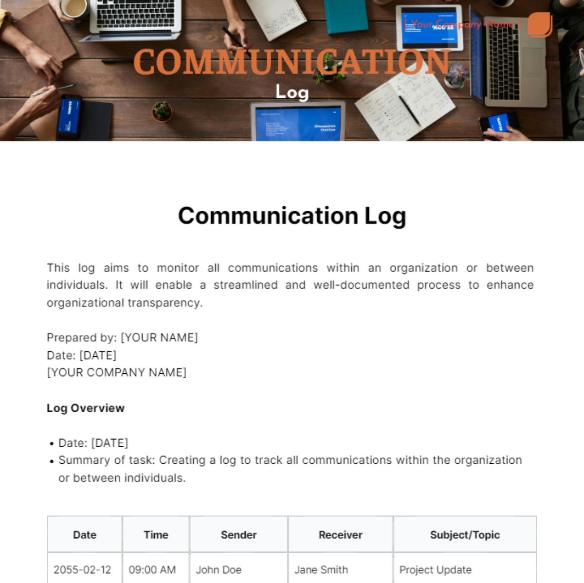 Communication Log Template