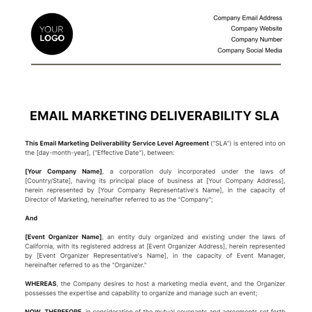 Free Email Marketing Deliverability SLA Template