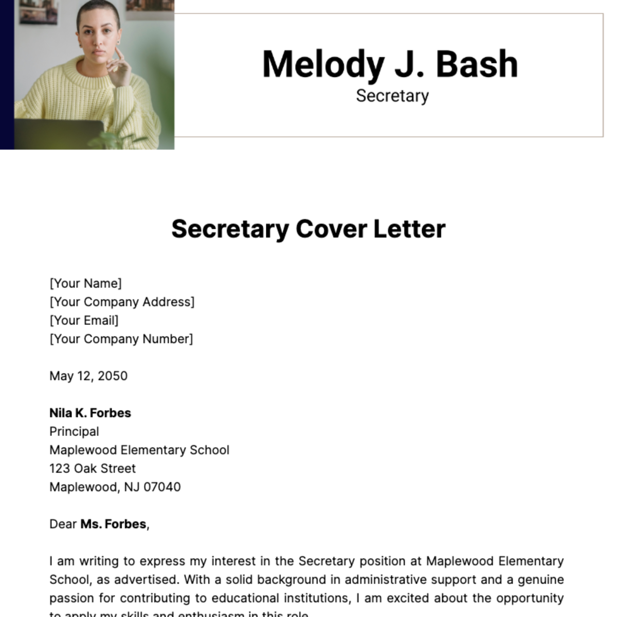 Secretary Cover Letter Template