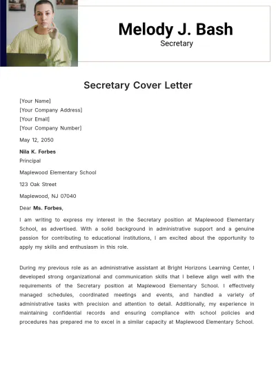 Free Secretary Cover Letter Template to Edit Online