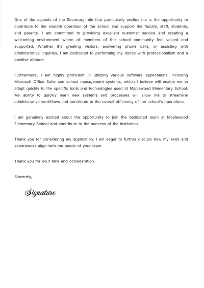 Free Secretary Cover Letter Template to Edit Online