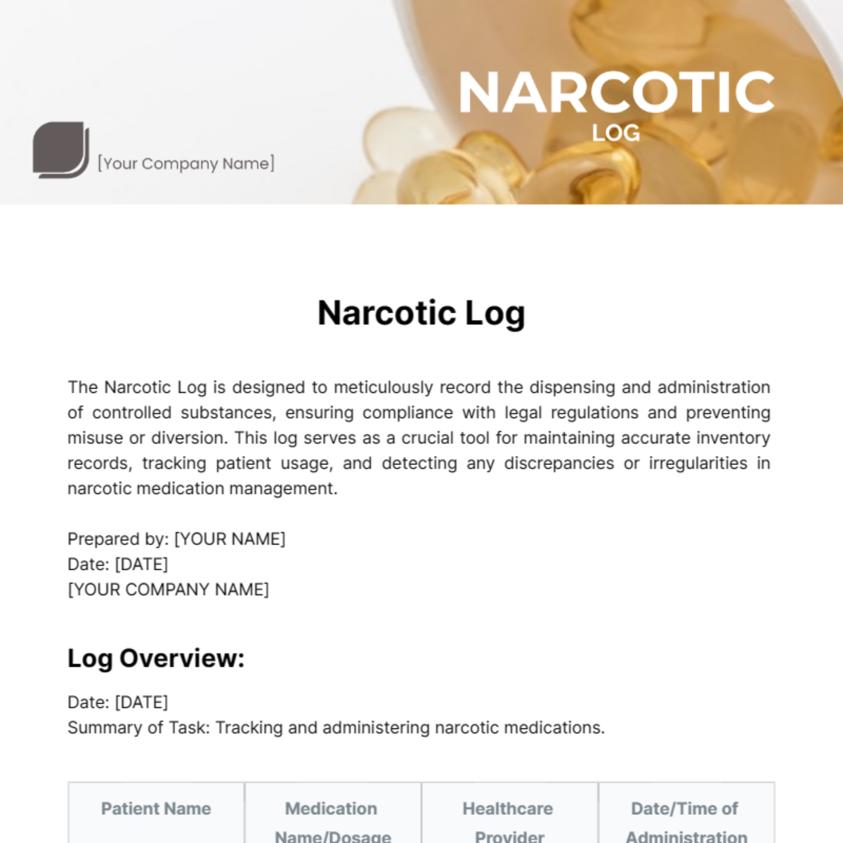 Narcotic Log Template
