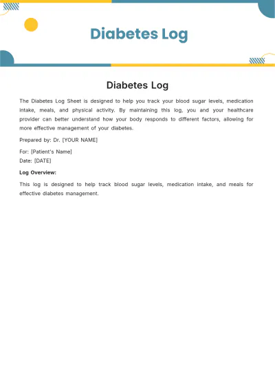 Free Diabetes Log Template to Edit Online