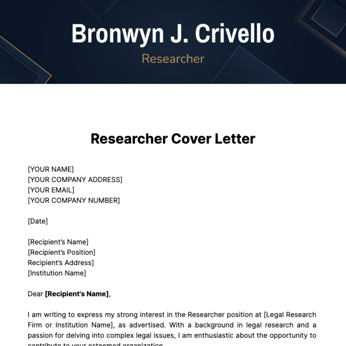 Researcher Cover Letter Template