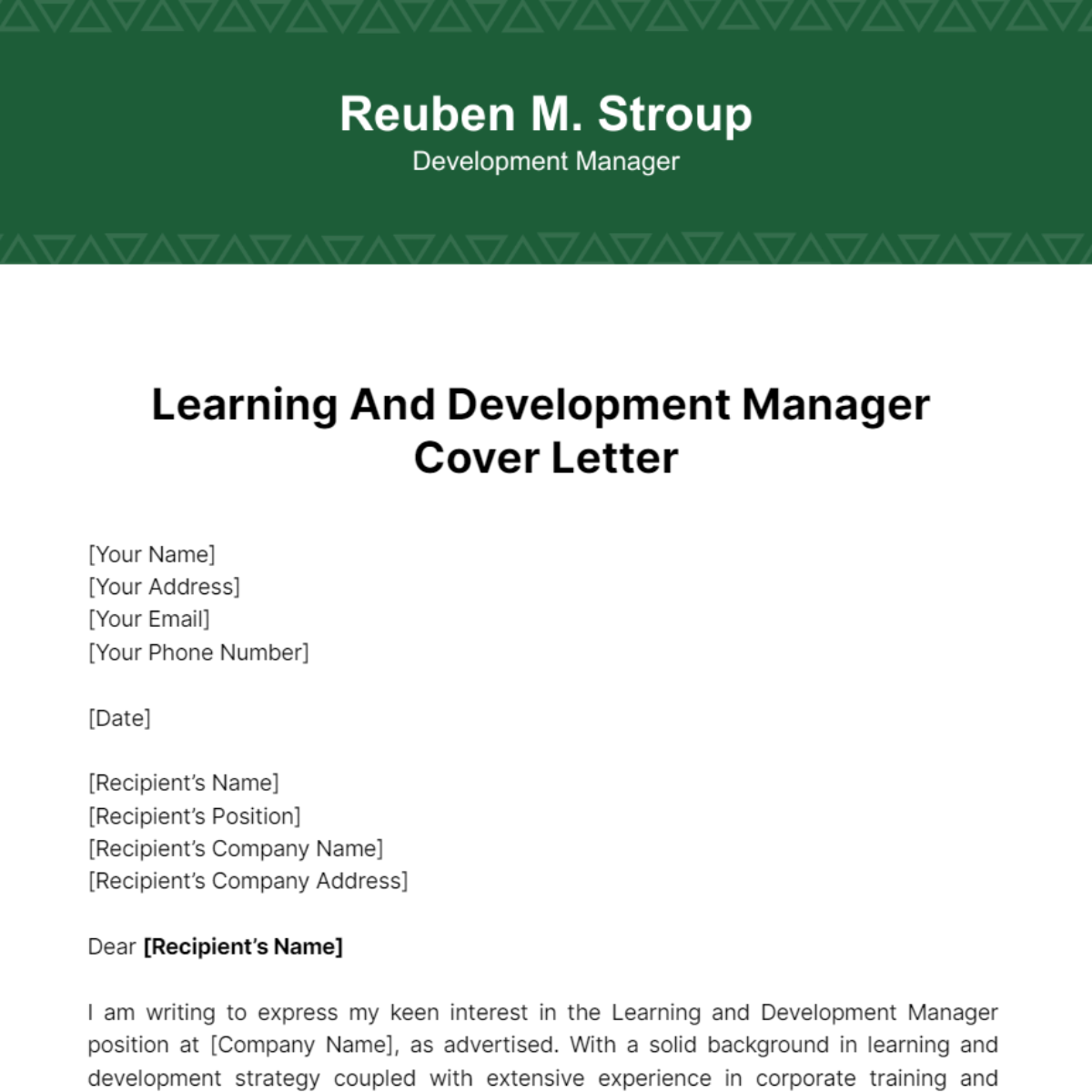 Learning And Development Manager Cover Letter Template