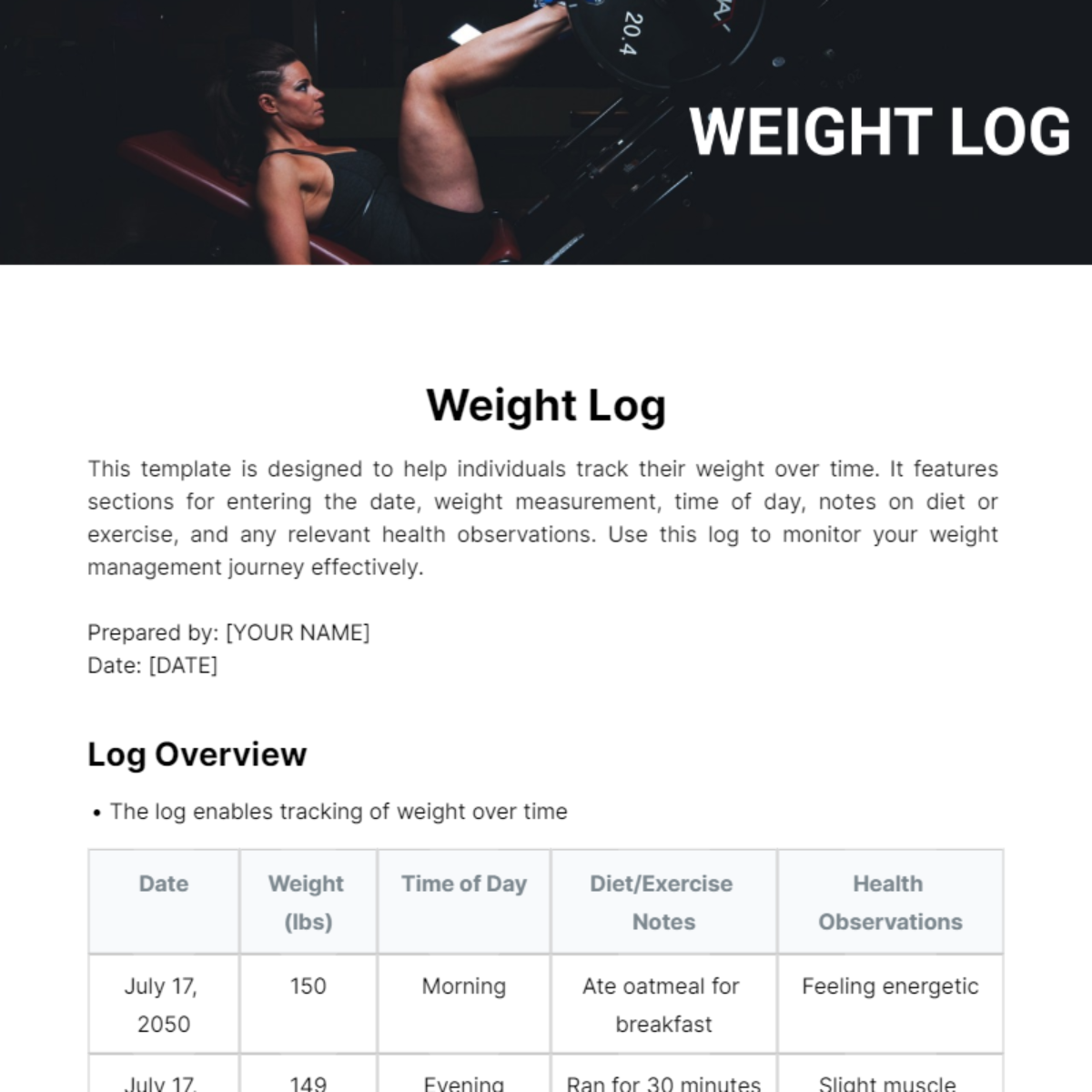 Weight Log Template