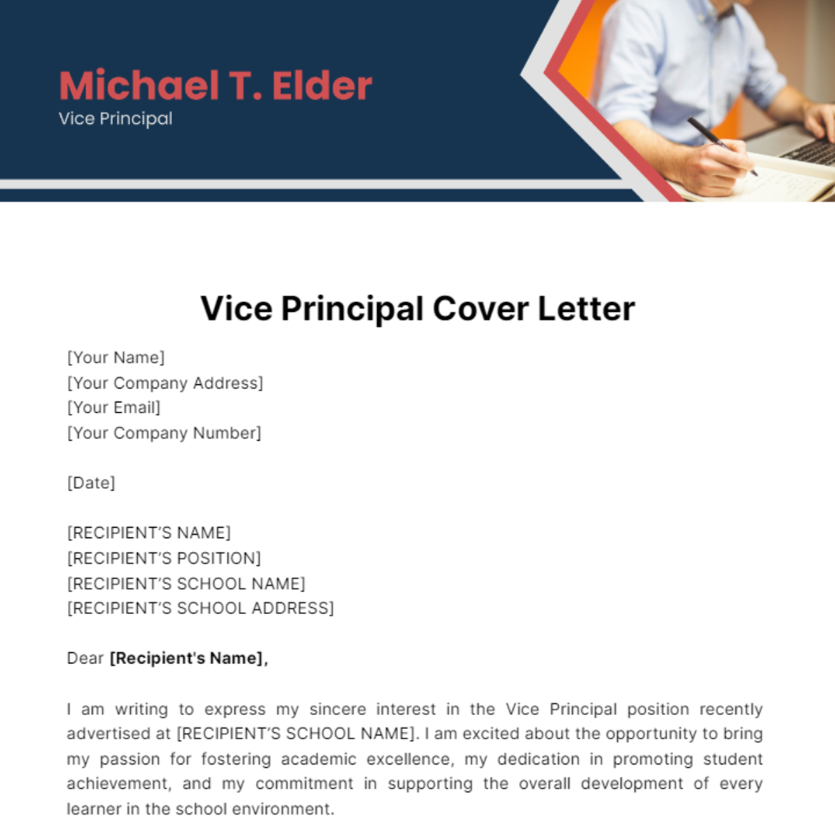 vice principal cover letter sample