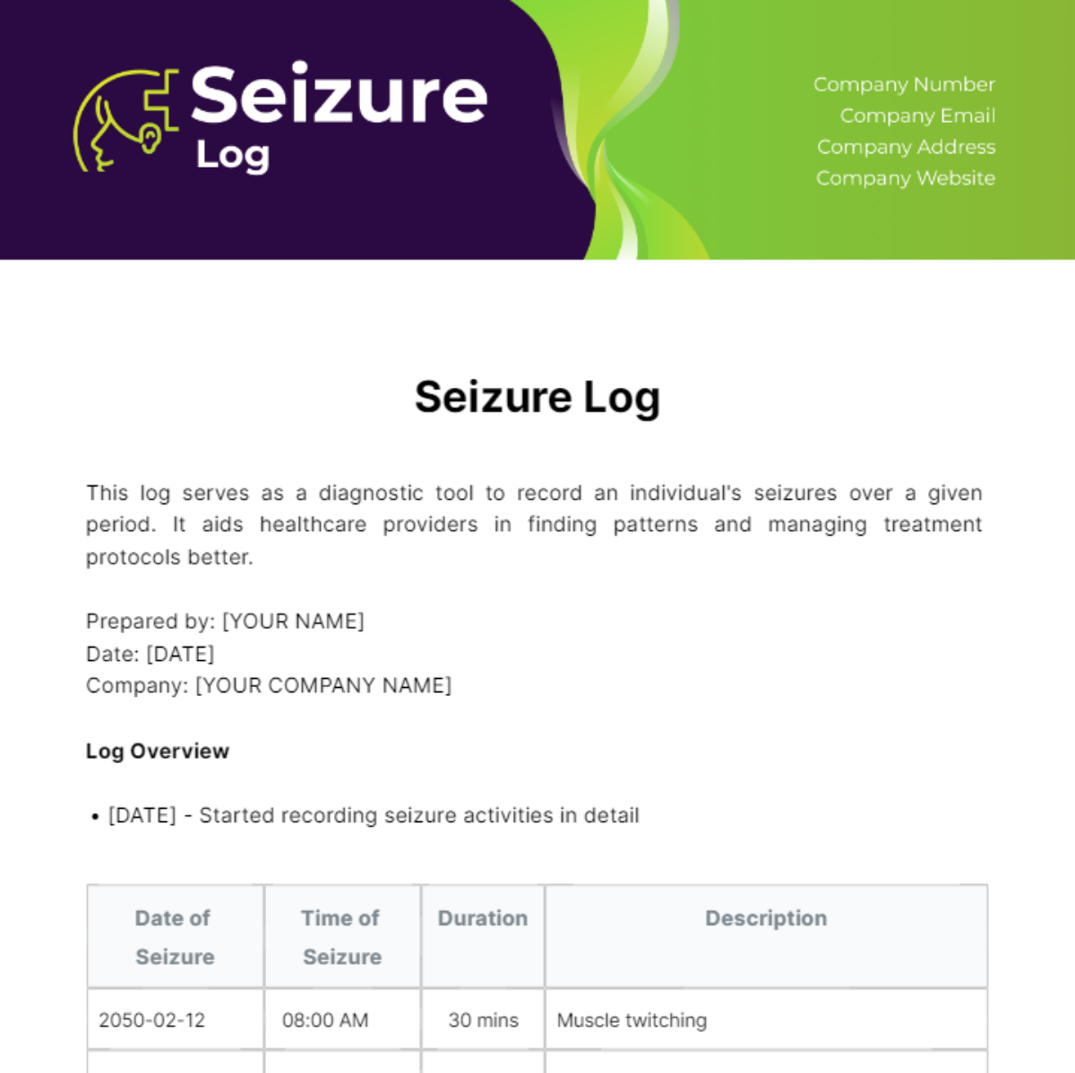 Seizure Log Template