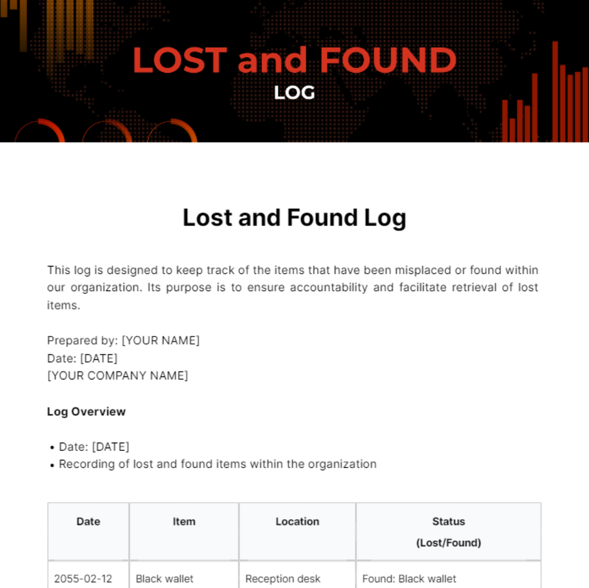 Lost and Found Log Template
