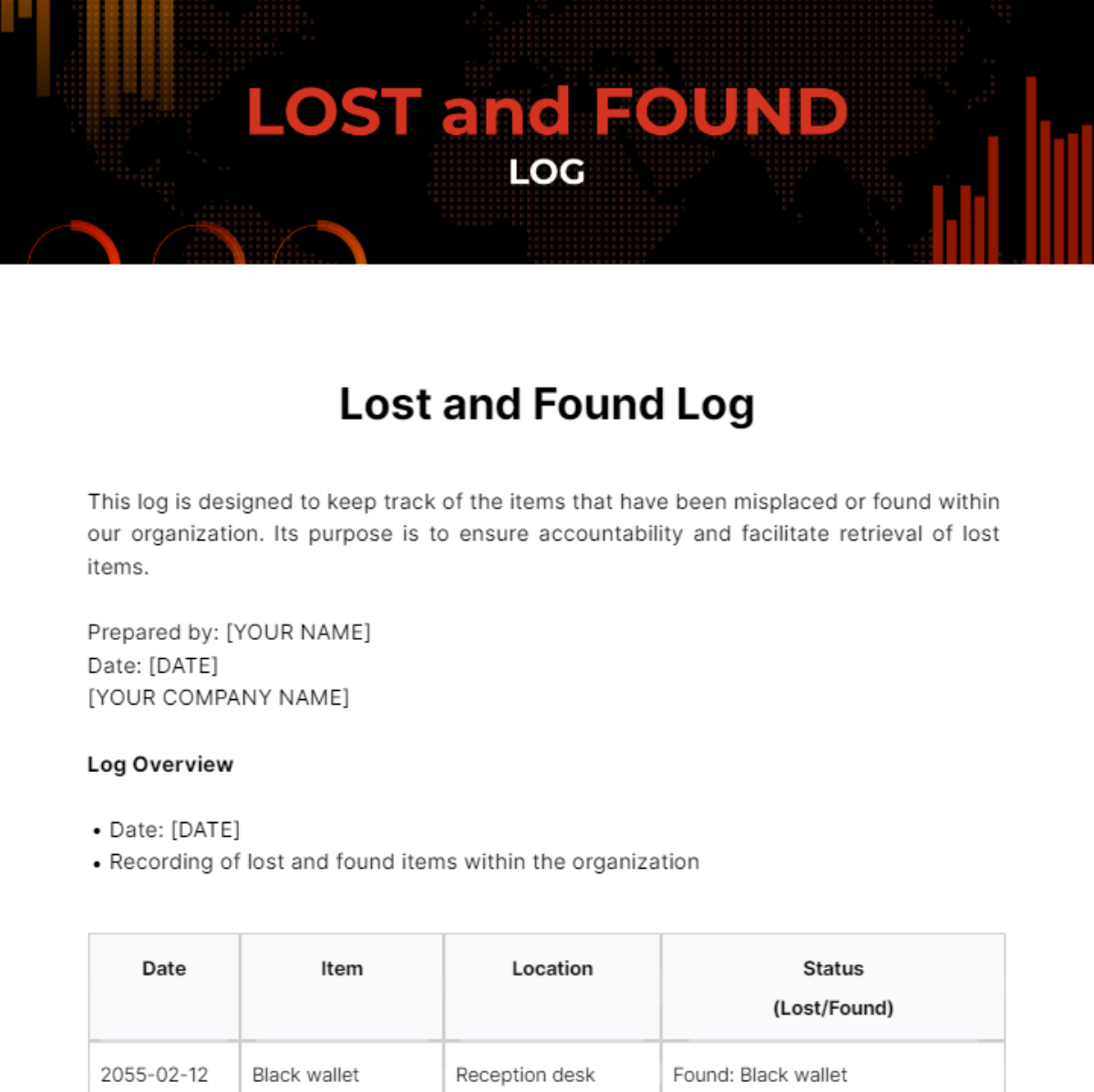 Lost and Found Log Template - Edit Online & Download