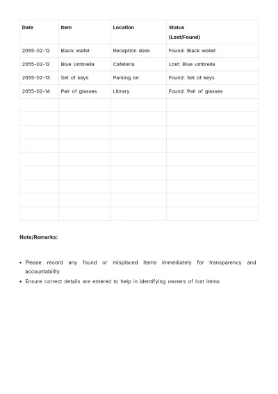 Free Lost and Found Log Template to Edit Online