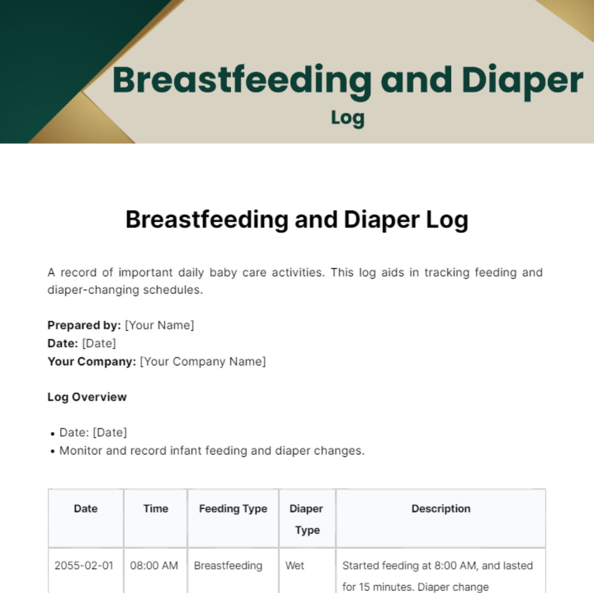 Breastfeeding and Diaper Log Template - Edit Online & Download