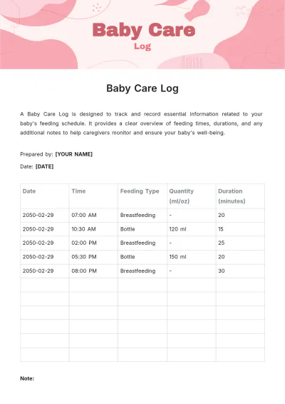 Free Baby Care Log Template to Edit Online