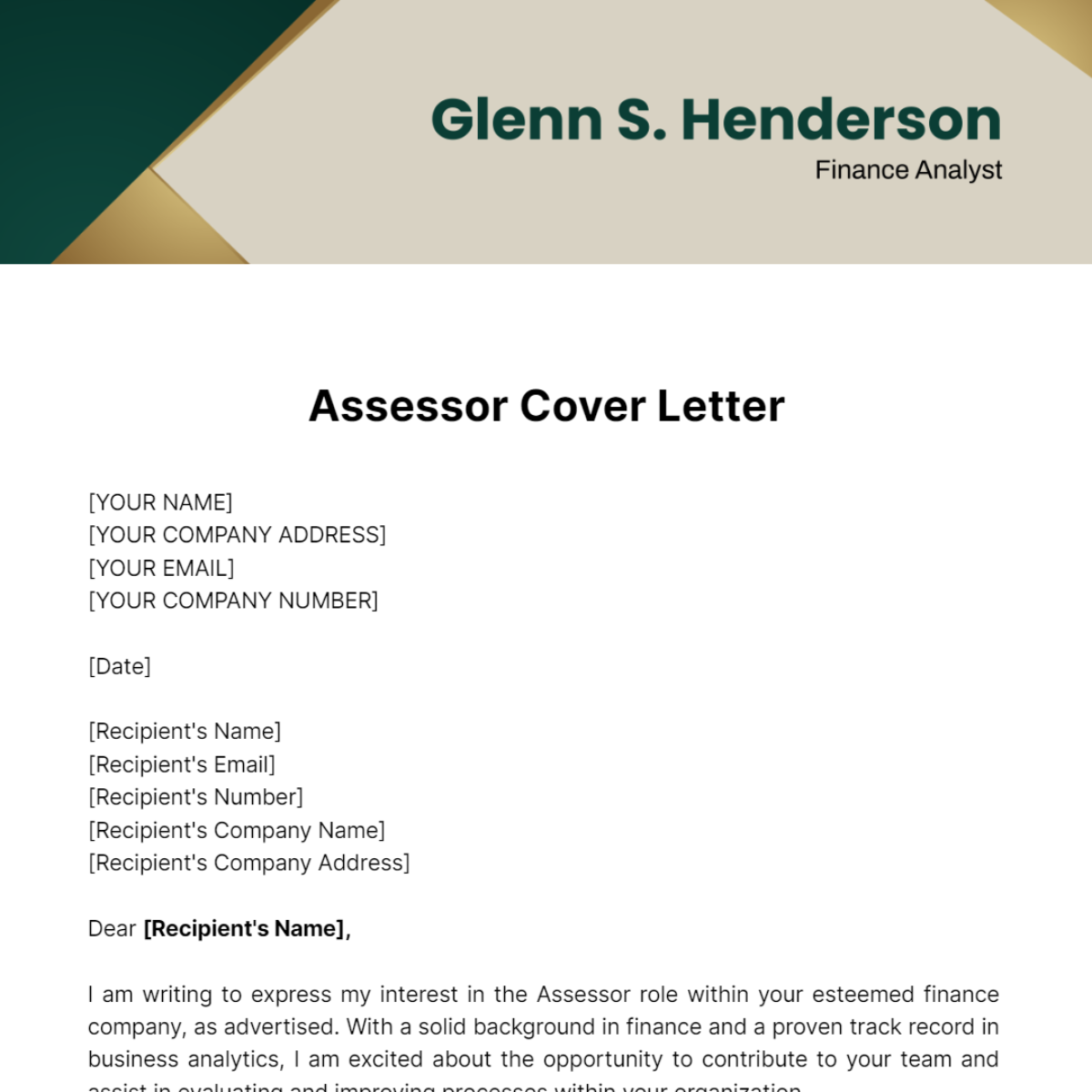 Assessor Cover Letter Template