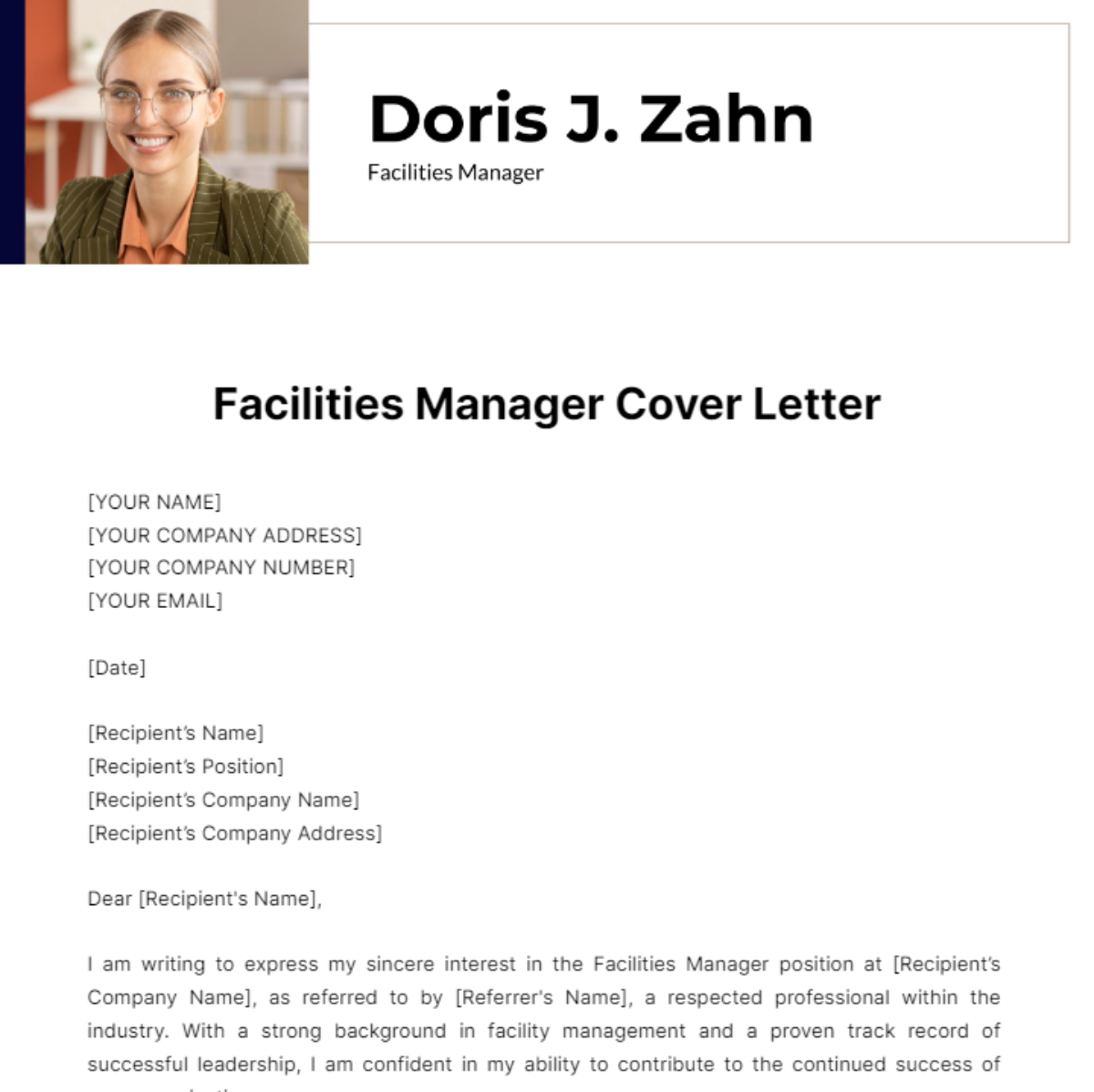 Facilities Manager Cover Letter Template
