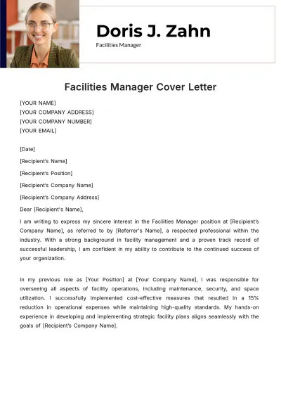 Free Facilities Manager Cover Letter Template to Edit Online