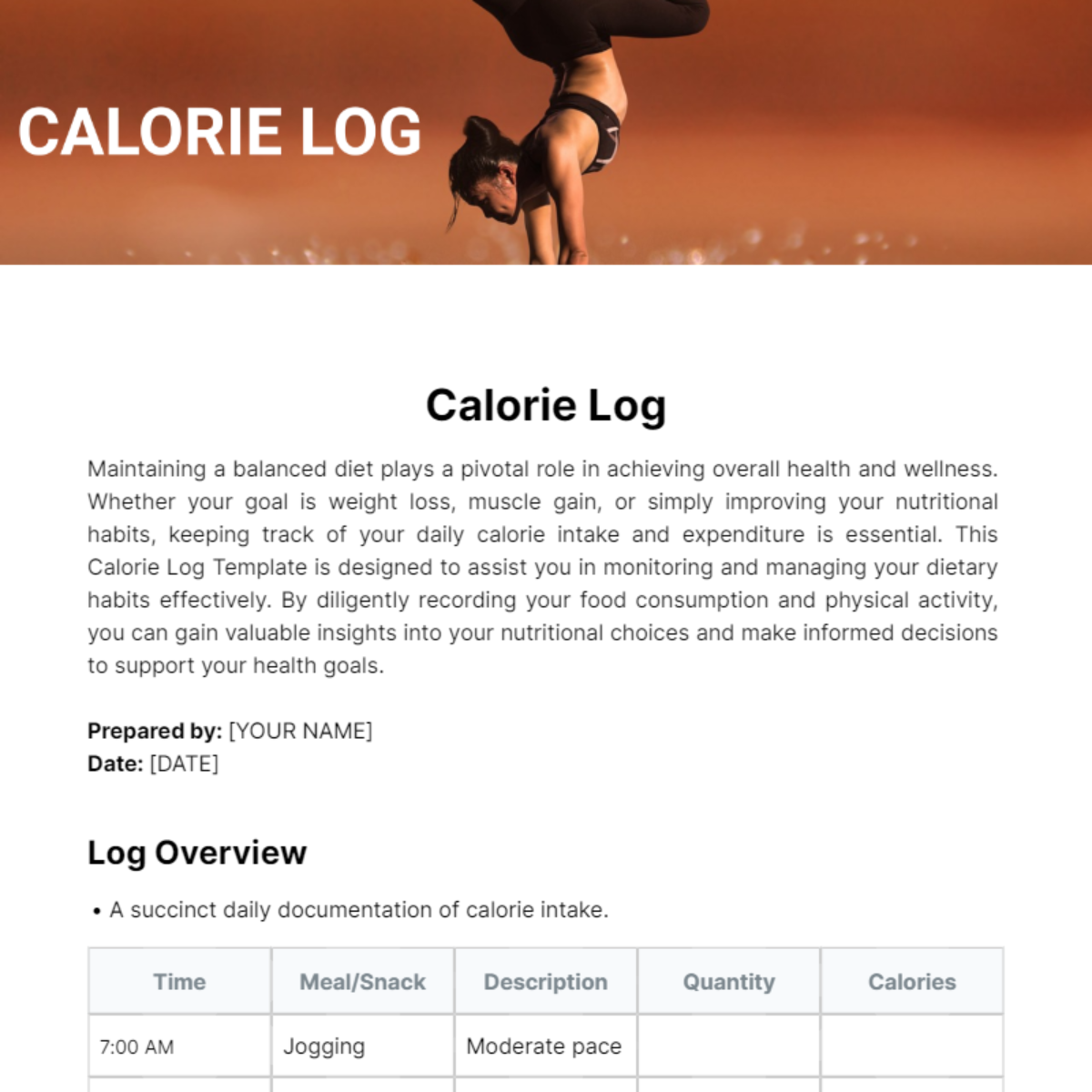 Calorie Log Template