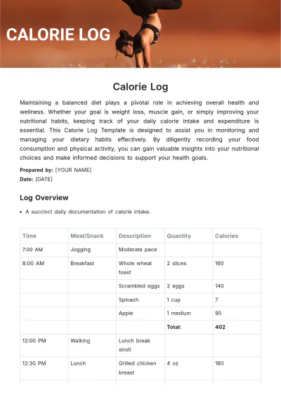 Free Calorie Log Template to Edit Online