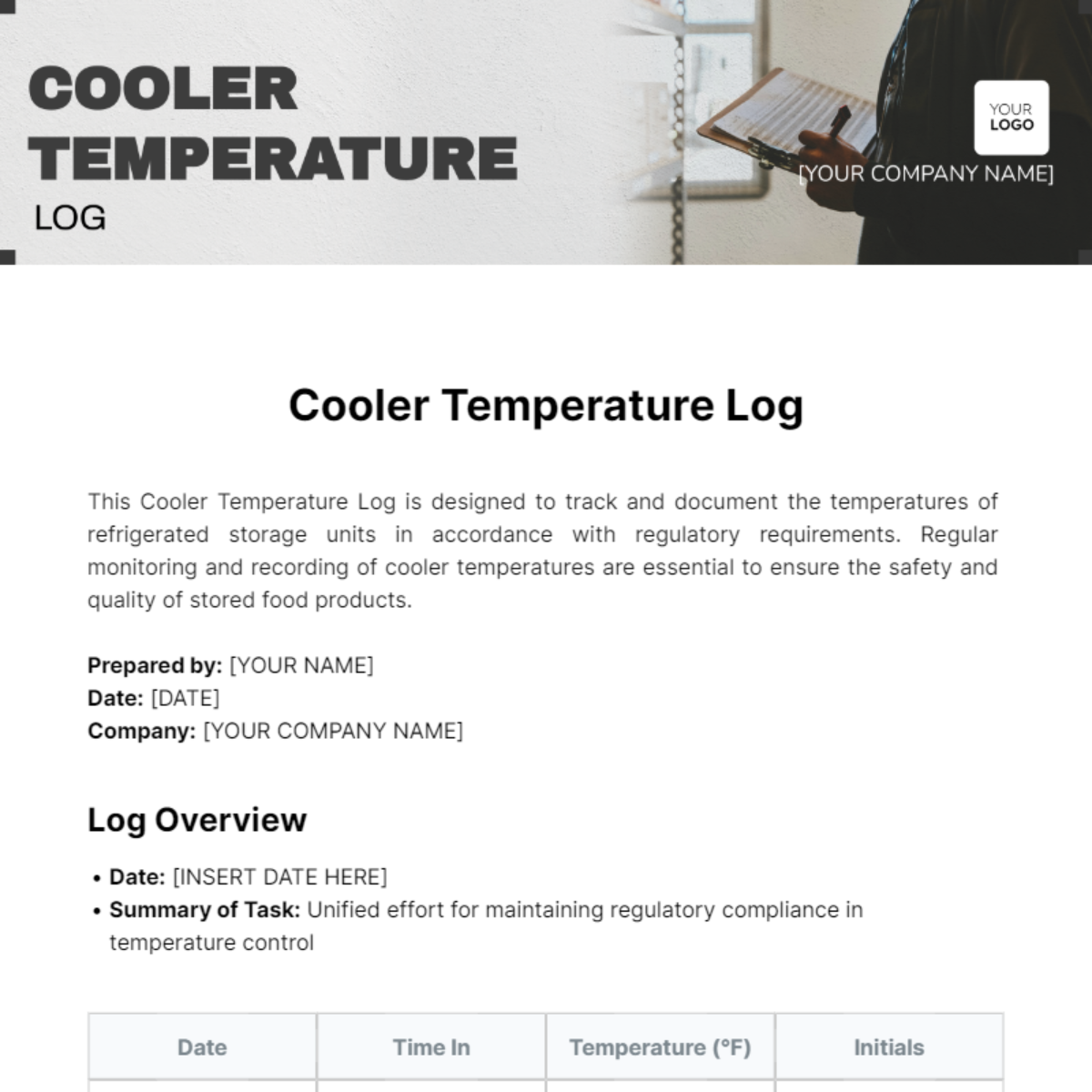 Free Cooler Temperature Log Template