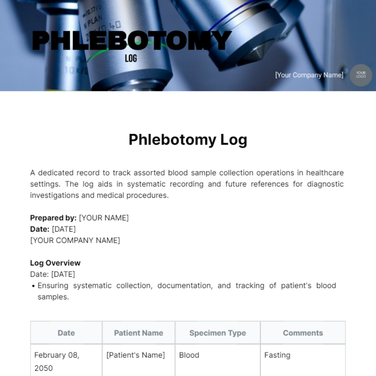 Phlebotomy Log Template