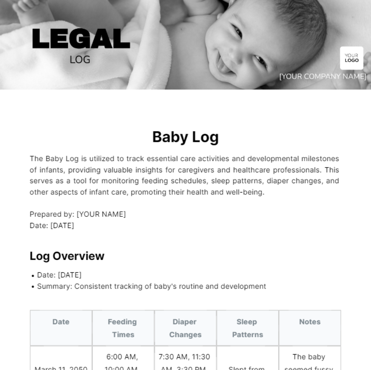 Baby Log Template