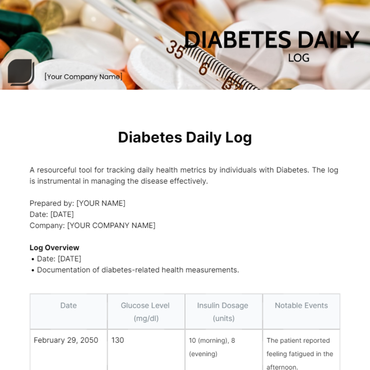 Diabetes Daily Log Template