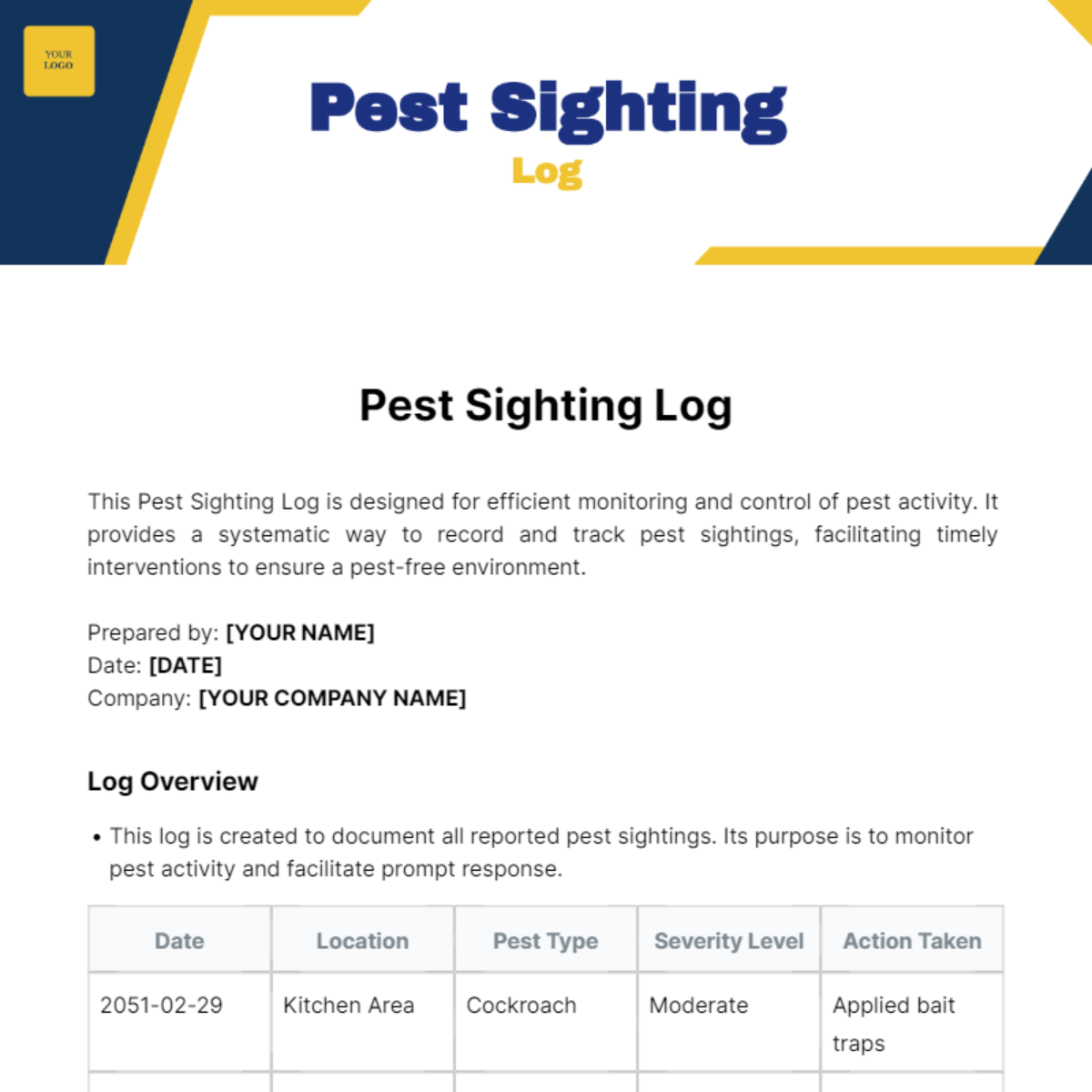 Free Pest Sighting Log Template to Edit Online