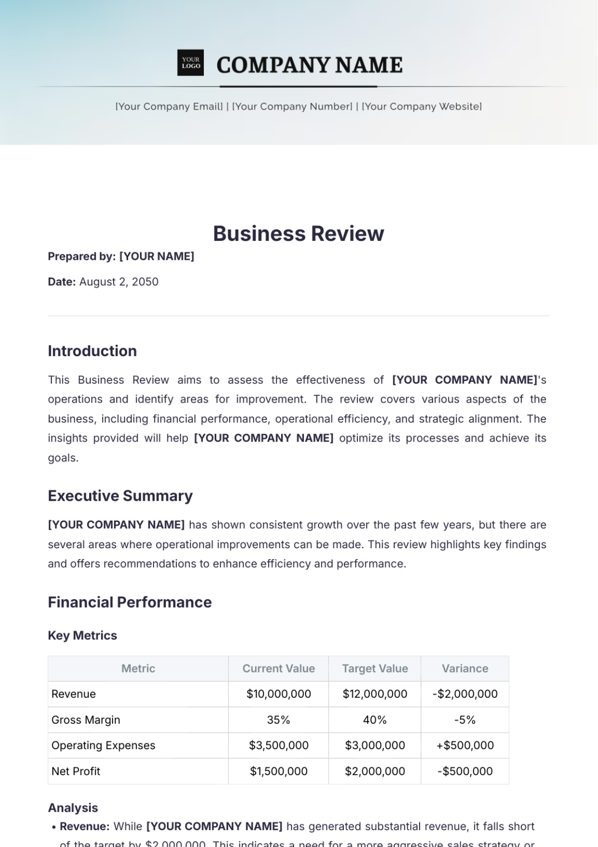 Business Review Template - Edit Online & Download