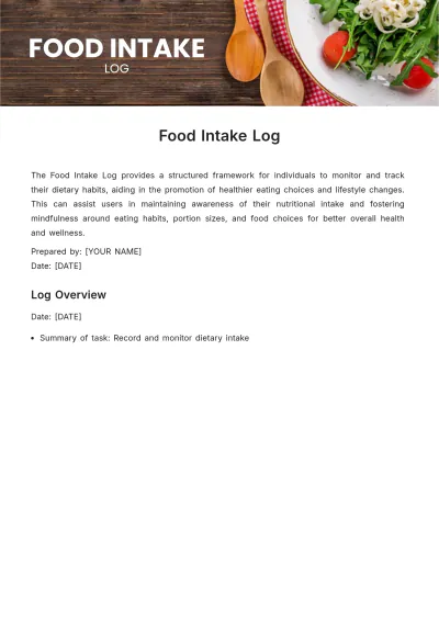 Free Food Intake Log Template to Edit Online