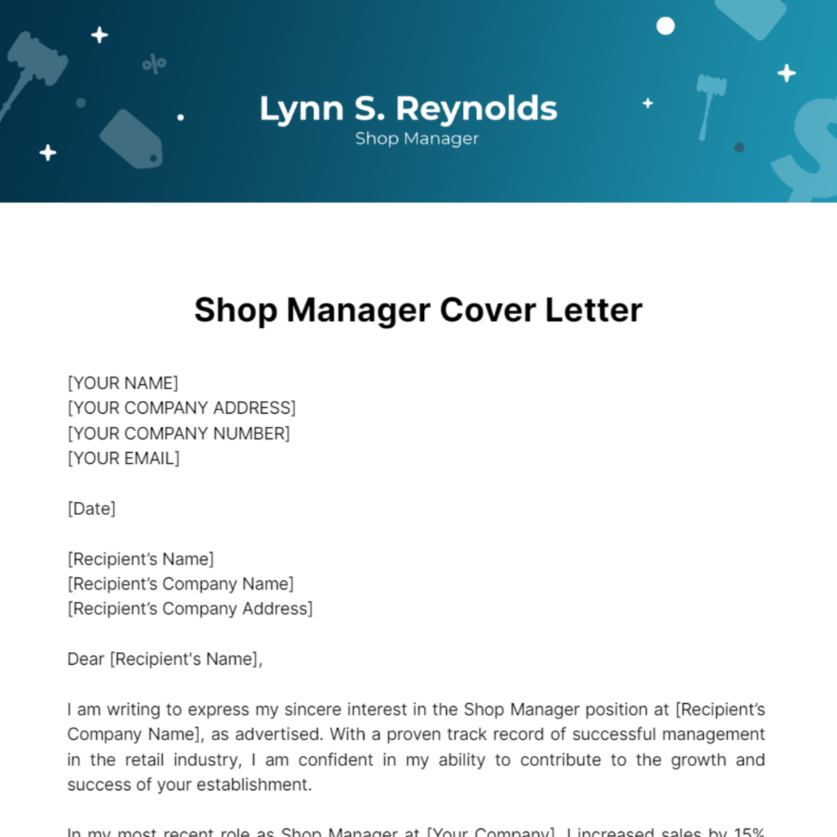 Cover Letter Shop Manager Template