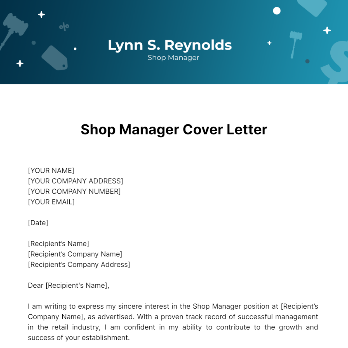 Cover Letter Shop Manager Template