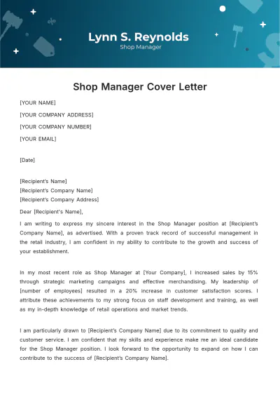 Free Cover Letter Shop Manager Template to Edit Online
