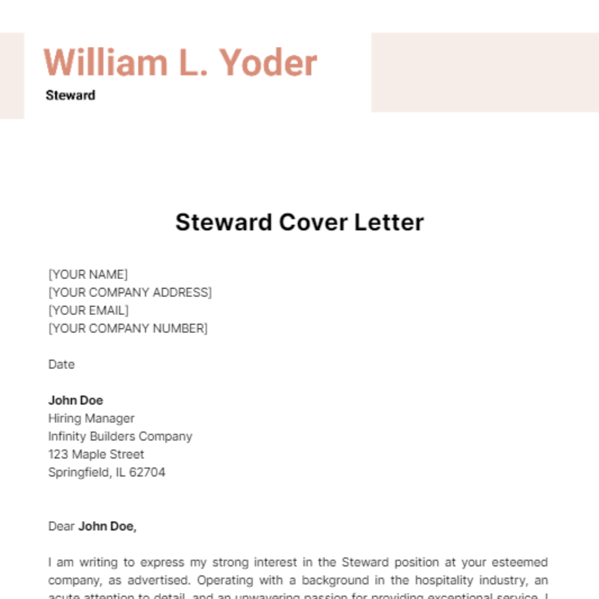 Steward Cover Letter Template