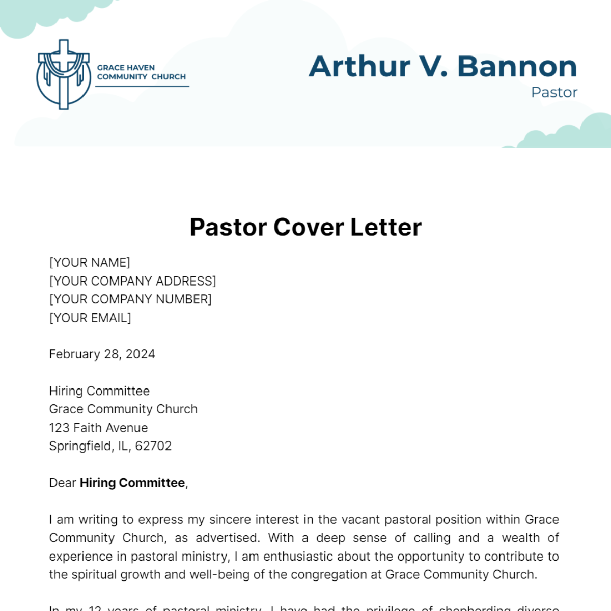 Pastor Cover Letter Template