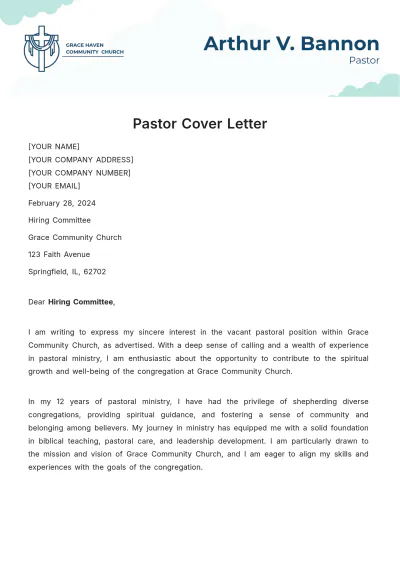 Free Pastor Cover Letter Template to Edit Online